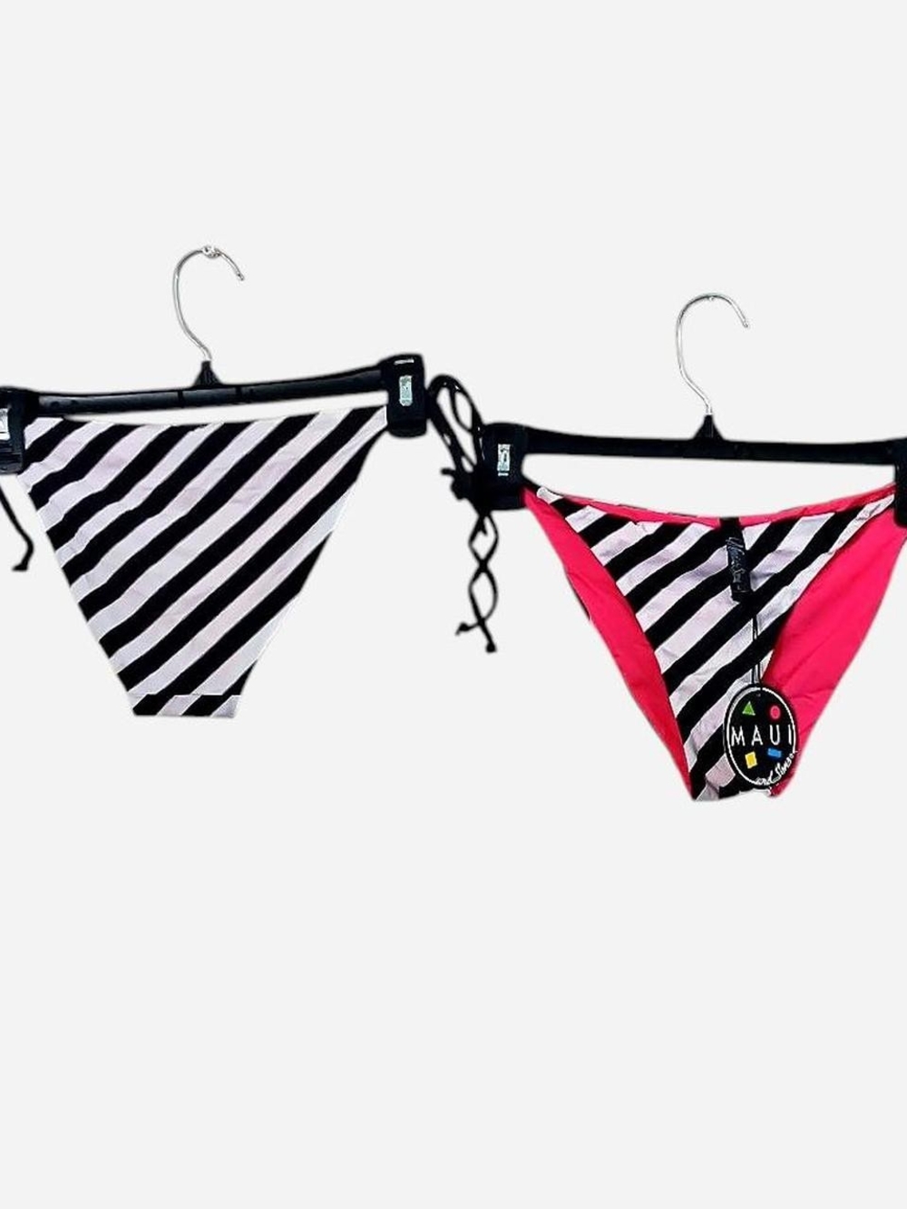 Maui and Sons Black & White Striped Bikini Bottoms with Pink Panels Maui & Sons